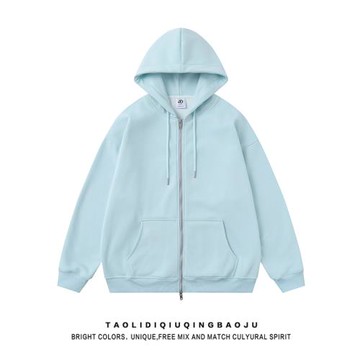 淺藍色搖粒絨開衫衛衣女2026冬季400g重磅雙拉鏈寬松加厚情侶外套