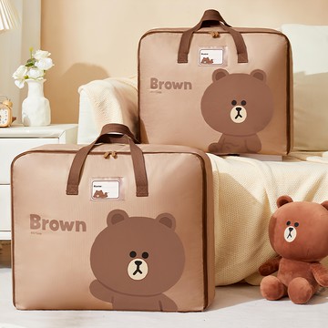 LINE FRIENDS 大容量多功能萬用棉被衣物收納袋  中(45 x 15 x 38cm) + 大(52 x 25 x 41cm)  棕色  1組