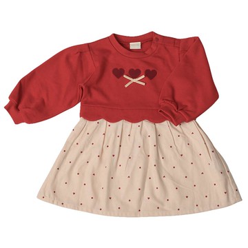 akachan honpo - 長袖拼接洋裝-紅色