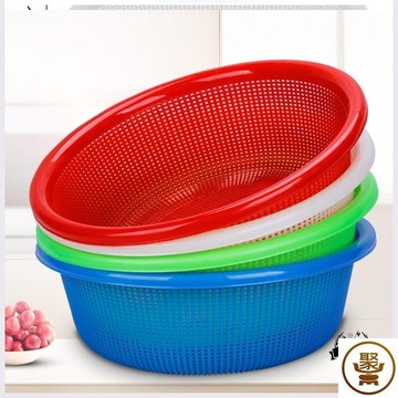 特厚密眼圓形塑料籃子收納儲物筐細孔過濾篩子洗米洗菜瀝水筐大號