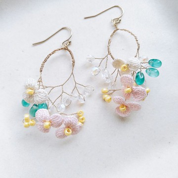 串珠 鉤針 編織 刺繡  耳環   可改夾式 櫻