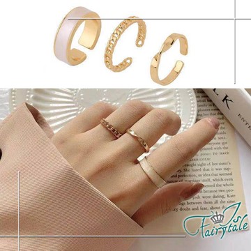 【伊飾童話】麻花扭轉＊韓風簡約開口戒指三件組/金