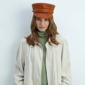 Ruslan Baginskiy 素色扣帶全皮革軍帽 焦糖咖 - XS