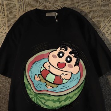 日系復古瓜泳蠟筆小新短袖男女夏季寬松t恤oversize高街半袖上衣