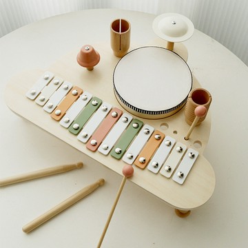 兒童音樂玩具 木質多功能音樂臺 架子鼓敲琴 寶寶奧爾夫打擊樂器玩具