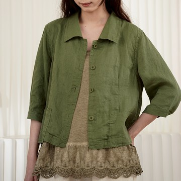 翻領亞麻七分袖襯衫 外套 601312