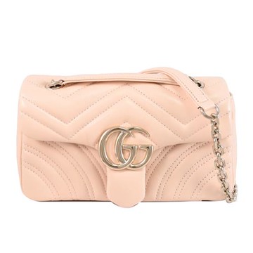 GUCCI 837280 GG Marmont 絎縫皮革翻蓋肩背/斜背鏈帶包.裸粉