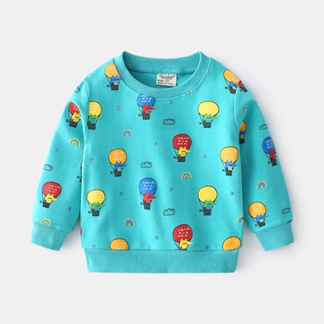 WELLKIDS - 圓領棉質長袖上衣/大學T-繽紛熱氣球-湖水藍