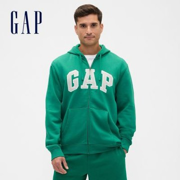 【GAP】男裝|Logo刷毛連帽外套-綠色(674144)