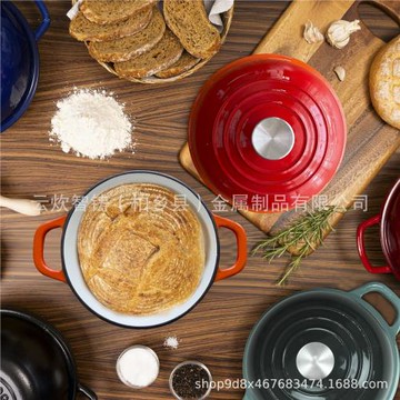 鑄鐵琺瑯鍋搪瓷商用煎鍋 加厚紅色圓形面包鍋 現貨供應耐熱一鍋