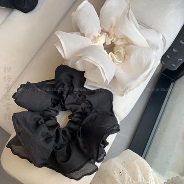 🔥2件9折🍊臺北出貨🍊可開發票超大號！歐根紗雙層網紗法式黑色大腸髮圈低馬尾丸子頭髮繩頭繩女