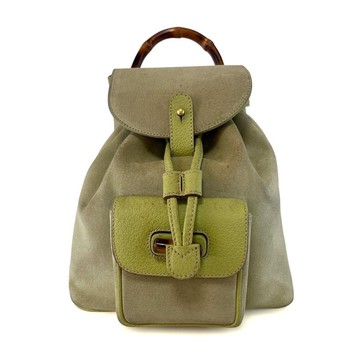 正品 GUCCI 古馳 竹節後背包 麂皮 淺綠色 003・1705 二手