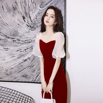 敬酒服新娘紅色訂婚連衣裙赫本平時可穿輕奢高級感小個子晚禮服女