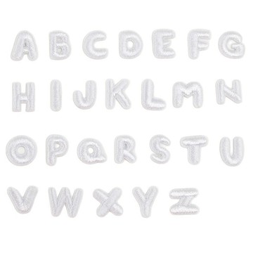 【哈狼族】服飾輔料/刺繡布貼/白色26迷你英文字母 A-Z 高度約1.2cm 刺繡燙布貼DIY