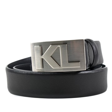 KARL LAGERFELD 男款 KL字樣防刮皮革皮帶-黑色-特