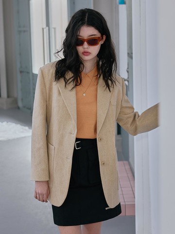 Logo Patch Boxy Cotton Jacket [Beige]