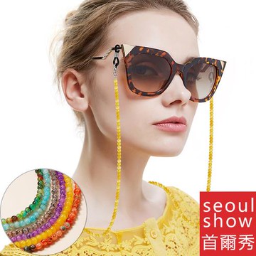 seoul show首爾秀 水晶花紋串珠兩用口罩掛繩鏈墨鏡平光眼鏡鍊老花近視防丟鍊