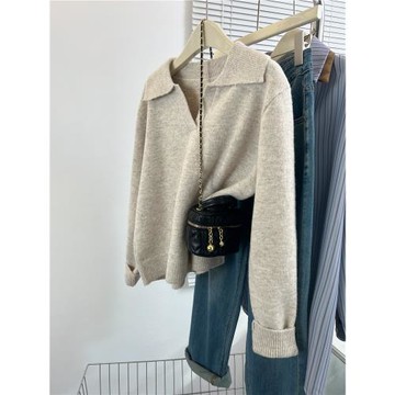 polo領毛衣女秋冬季加厚內搭2025年新款慵懶風翻領休閑針織衫上衣