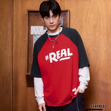 STAYREAL REAL拉克蘭袖寬版T - 紅藍