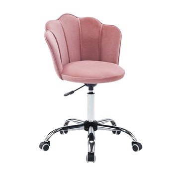 E-home 小花瓣絨布造型電鍍電腦椅 絨布+泡棉材質 電鍍五爪腳  粉紅色  55 x 52 x 72cm