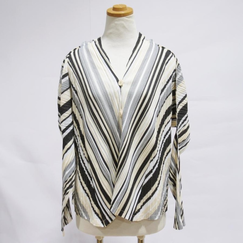 PLEATS PLEASE ストライプ 半袖カーディガン サイズ3 ISSEY MIYAKE