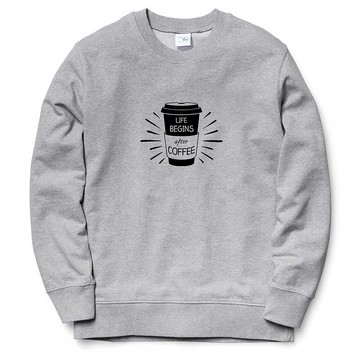 LIFE BEGINS after COFFEE大學T 中性 灰色 咖啡禮物文青冬裝保暖
