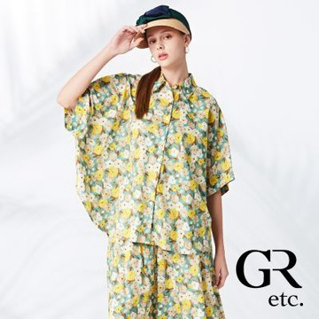 【GLORY21】網路獨賣款-etc.滿版花卉彩染連袖造型襯衫-淺綠
