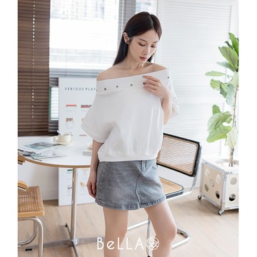【夏季新品】BeLLA 流行斜肩棉質上衣 白色