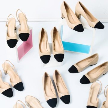 歐美2024新款方頭中跟粗跟單鞋絨面雙色淺口女鞋拼色高跟鞋