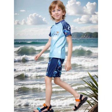 Amber兒童泳衣36*男童分體短袖專業訓練泳衣泳褲男孩中大童帶抽繩