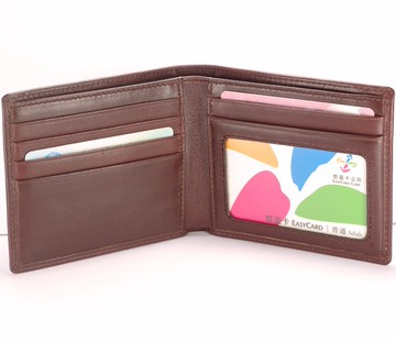 簡潔男短夾真皮皮夾 5卡相片 褐色 付費客製刻字服務