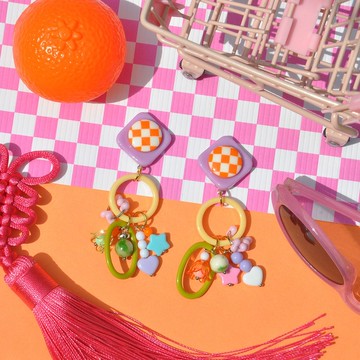 橘紫款零件圈圈耳環/ 唐葫蘆姑娘