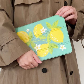 附筆槽翻蓋式 iPad 保護殼【檸檬圖案】三折支架軟套