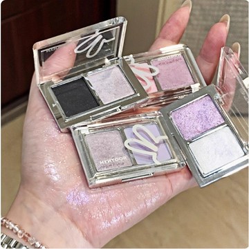 冷感美學~HYNTOOR黑兔降溫雙色眼影盤啞光珠光爆閃銀色紫色低飽和