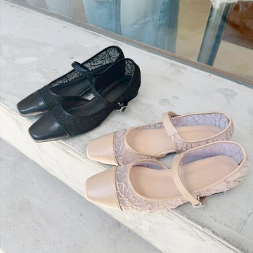 【I called Love】法式閃耀蕾絲低跟瑪莉珍鞋