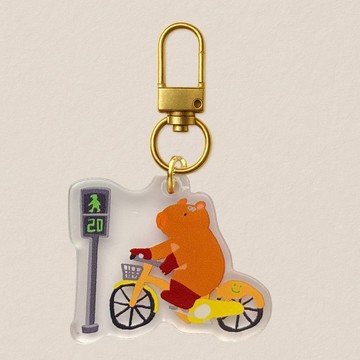 壓克力吊飾-黑豚騎UBIKE 40mm寫實風格插畫