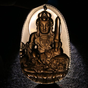 親寶水晶高冰種黑曜石吊墜情侶款項墜本命佛雕刻件收藏級