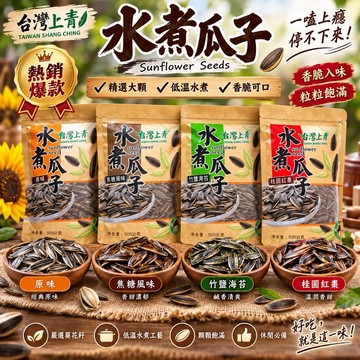 【台灣上青】水煮瓜子500克焦糖、核桃、奶香、桂圓紅棗