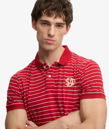 Superdry Men's Vintage Stripe Jersey Polo Shirt Red Size: L