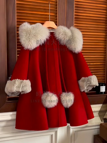 女童外套秋冬大衣兒童新年衣服童裝加絨內刷毛外套紅色過年服【時尚大衣櫥】