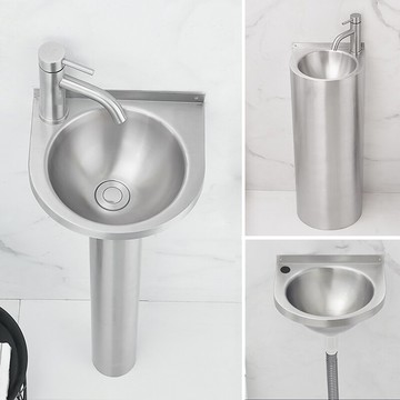 壁掛式洗手台 廚房水槽 304不鏽鋼立柱盆小戶型衛生間洗手盆落地式陽台洗臉盆小號台面盆『cyd14154』