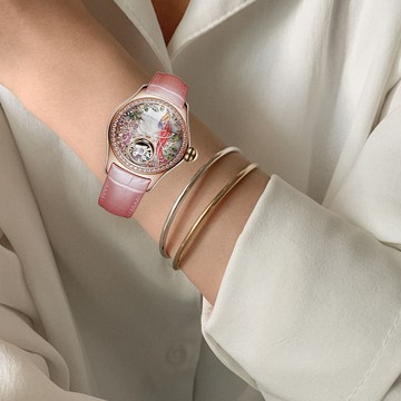 【Reef Tiger 瑞夫泰格】RGA7105 Aurora極光系列 Aurora極光系列 晶鑽錶圈 粉色皮革 機械錶