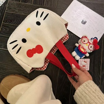 臺灣/現✨包包 旅行包 收納包 斜挎包2026新款可愛Kitty帆布袋卡通上班通勤包包手拎包女大容量手提包