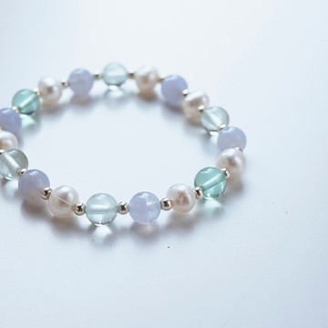 月白系 | 水青 - 純銀 海水藍琉璃 藍紋瑪瑙 透明