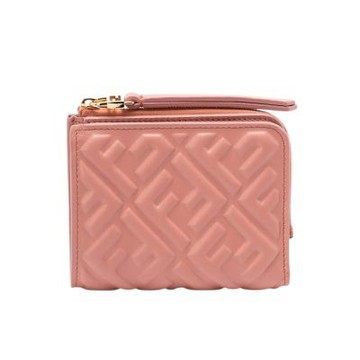 FENDI 芬迪 Slim Baguette FF 納帕軟皮革 拉鍊 卡夾 零錢包 短夾 皮夾 粉紅色 8M0519