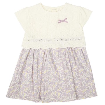 akachan honpo - 短袖洋裝-蕾絲拼接-紫色