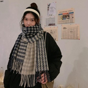 優質新品💕千鳥格子圍巾女秋冬季2022新款韓版百搭學生披肩保暖圍脖男網紅款