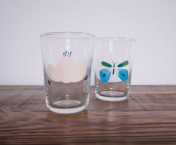 粉紅花與蝴蝶 冷水杯