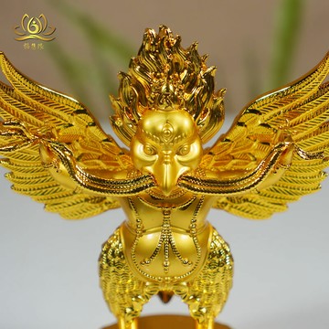 金翅大鵬鳥佛像擺件4寸全鎏金蓮花座護法佛像大鵬金翅鳥