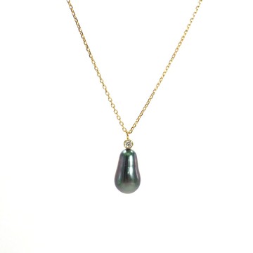 K18YG 南洋黑蝶罌粟珍珠・鑽石 墜鍊 KR70515